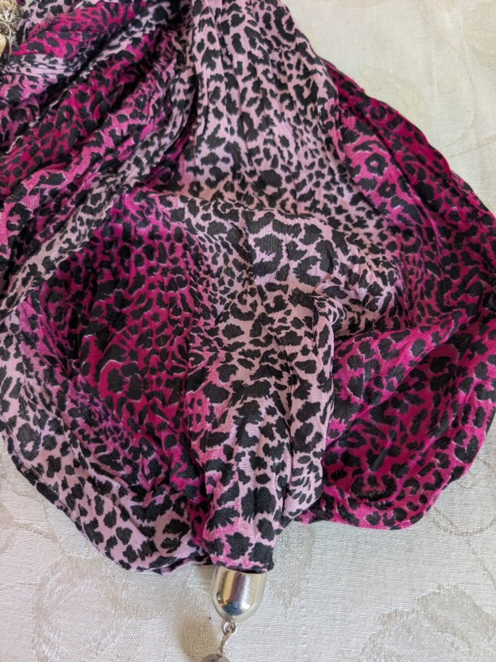BOHO Scarf Necklace Heart Pendant Purple Leopard Print - Picture 6 of 6
